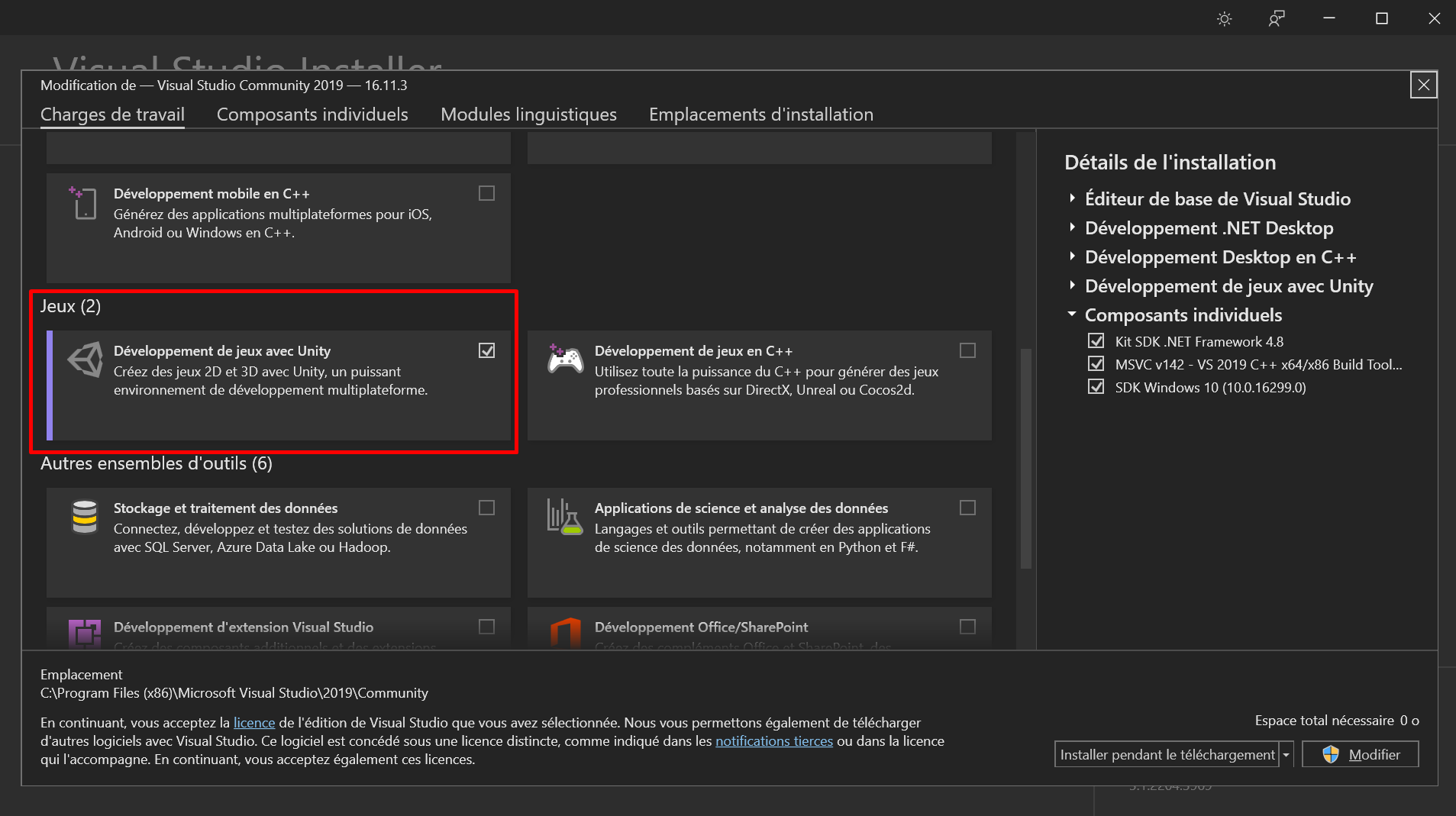 Support Unity dans VS