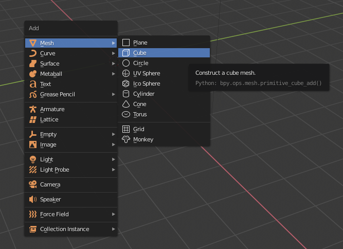 Raccourci création de forme sous Blender 2.8